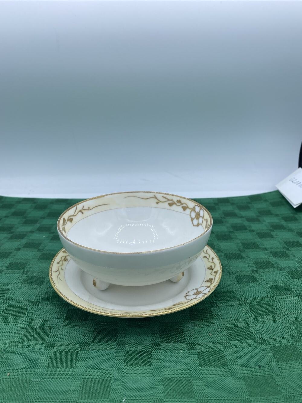 Nippon Hand Painted Footed Soup Rice Bowl with Underplate Gold Trim Flower